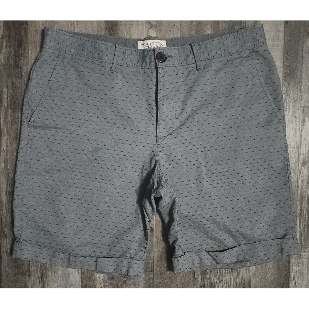 Original Penguin Chino Shorts Mens 33 Grey Micro Pattern Cotton Casual Cuffed
